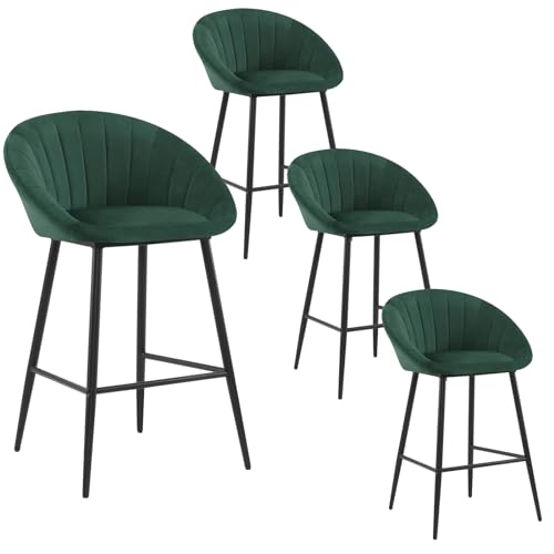 EUGAD Juego de 4 Taburetes de Bar, Taburete Alto Cocina con Respaldo y Reposapiés, Ideal para Comedor, Cafeteria, Barra Isla, Verde Oscuro