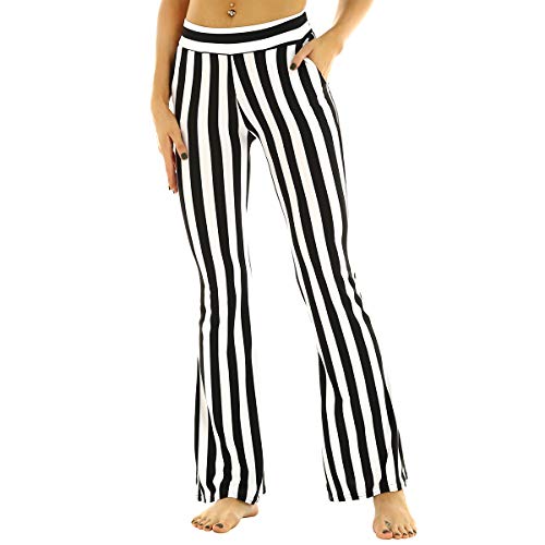 CHICTRY Women's Black White Striped Pants High Waist Wide Leg Pants Casual Trousers2