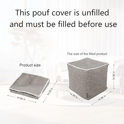 Louis Donné 45 x 45 cm ungefüllter quadratischer Pouf Ottoman Bezug Ersatz Fußhocker Poofy Ottomane zur Aufbewahrung Fuß Baumwolle und Leinen Stoff dekorative DIY Hoem Docoration (nur Bezug)