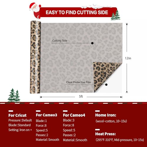 Image of HTVRONT Leopard HTV Heat Transfer Vinyl Rolls - 12 inch x 5ft Leopard HTV for Shirts, Easy to Cut & Weed Light Leopard Iron on Vinyl for Christmas Decoratios