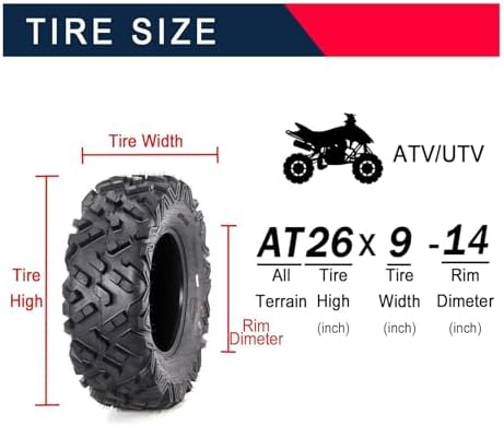 26x9-14 Heavy Duty ATV All Terrain Tubeless Off-Road Tires,6 PR, QD518, Directional Grip for Mud Trail Sand, Set of 2 — view 4