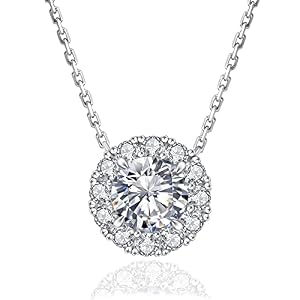 KRKC Diamond Pendant Necklace for Women, 1.0CT-2.0 CT Moissanite Solitaire Pendant Necklace in 18K White Gold, Round-cut Lab Grown Diamond, S925 D Color VVS1 Adjustable 16+2 inches Chain Gift for Mom Girls Wife