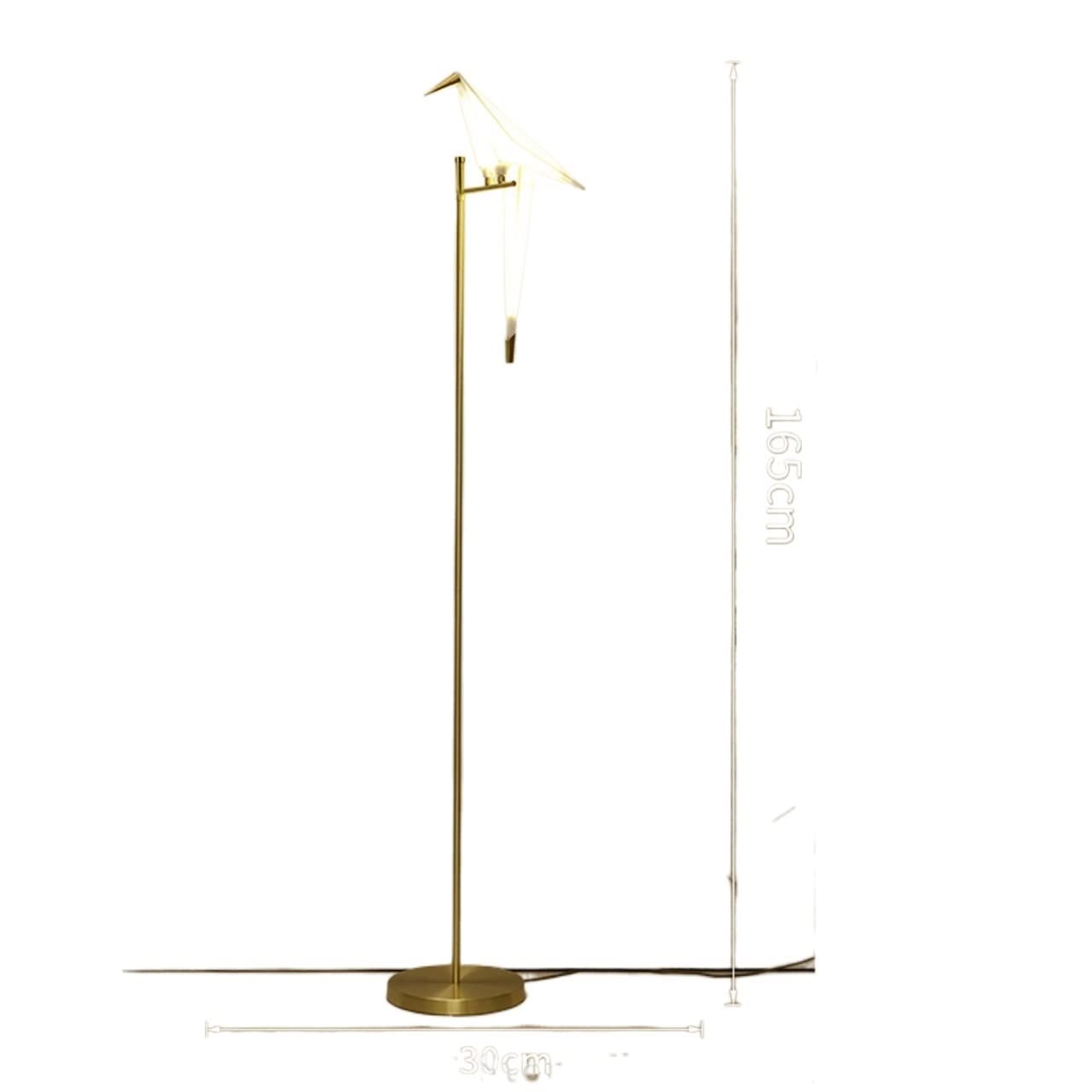 Lámpara de pie de pájaro acrílico con diseño de grulla y luz fría LED