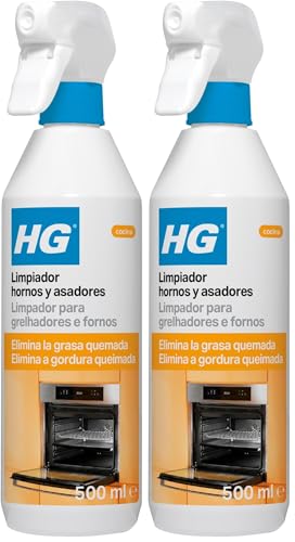 HG Limpiador de hornos y asadores, Parrilla y Barbacoas, Elimina los Restos de Comida y Grasa Quemada, Para Cocina y Uso al Aire Libre (500 ml) - 138050130 (Paquete de 2)