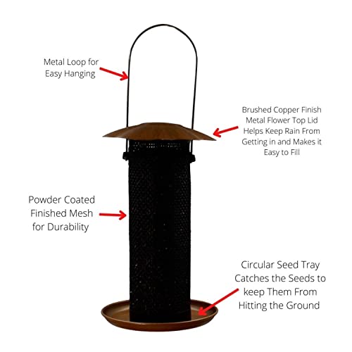 Songbird Essentials Finch Feeder, Petite Brushed Copper Finish Thistle Feeder For Wild Bird Feeding, Outdoor Garden Bird Feeder #TOP4