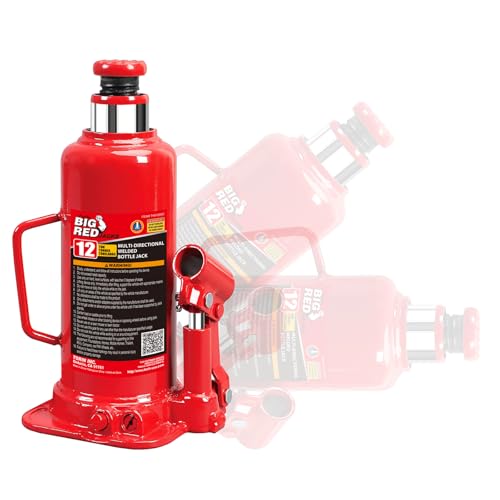 Image of Big RED Welded Car Bottle Jack with Vertical and Horizontal Usage: Capacity 12 Ton (24,000 LBs), Red