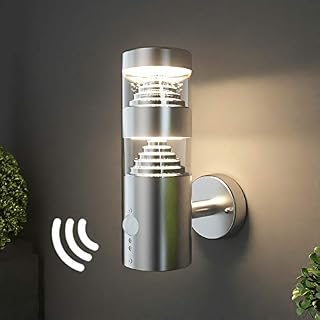 NBHANYUAN Lighting® LED Outdoor Wall Light with PIR Sensor Sainless Steel Outside Wall Lamp for Garden Wall Fixture 3000K White Mains Powered 220-240V 9.5W IP44 1000LM