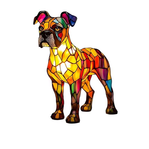 LED Dog Night Light,Stained Mosaic Resin Made Table Lamp,9 Cute Breeds,Decorative Accent Lamp for Kids' Room Bedroom, Cozy Warm Glow,Unique Pet Themed Home Decor (Boxer)