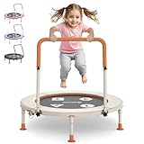 BCAN 36'' Toddler Trampoline, ASTM Certified-Foldable Mini Trampolines for Kids Ages 1-6, Adjustable Handle, Safety Pad & Foldable Legs, Baby Trampoline Indoor/Garden, Gift for Boy and Girl, Beige