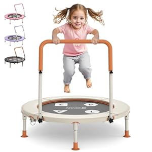 BCAN 36” Toddler Trampoline, ASTM Certified-Foldable Mini Trampolines for Kids Ages 1-6, Adjustable Handle, Safety Pad & Foldable Legs, Baby Trampoline Indoor/Garden, Gift for Boy and Girl