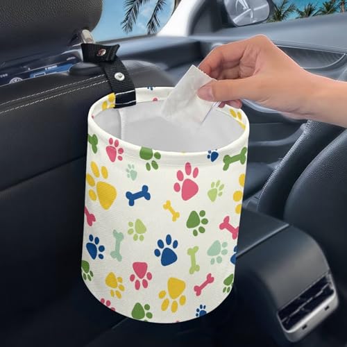 Image of Cute Dog Paw Print Hanging Portable Car Trash Can Waste Basket Car Accessories Interior Collapsible Accessories Trash Can Car Garbage Bag Small Trash Can