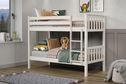Mobelcenter, Litera de Pino en Color Blanco Lacado, Madera de 90x190, Medidas: Ancho: 202,3 cm x Fondo: 103 cm x Alto: 154 cm (1473)