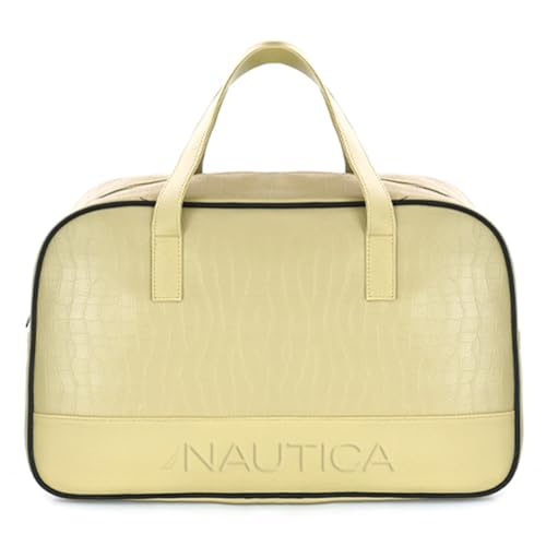 Image of Nautica Unisex 25L PU Duffle Bag for Travel | Stylish Leatherette Cabin Luggage with Smooth Zippers | Compact, Comfortable & Spacious for Weekend Trips, Gym & Everyday Use | Beige