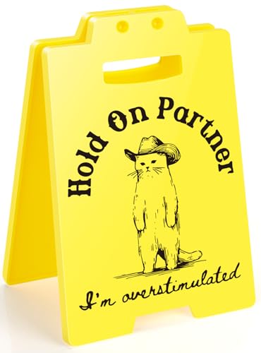 Funny Cowboy Cat Desk Sign "Hold On Partner" Office Decor