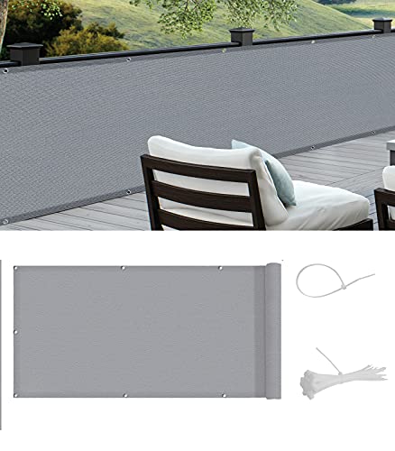 Cool Area Pantalla PES para Balcón Jardín Protección de Privacidad Opaca,Protección UV,Resistente al Viento,con Ataduras de Cables,90x400 cm,Gris Cover