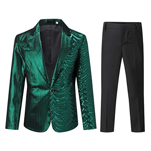 Image of Boys Jacquard Suits Slim Fit Tuxedo Suit Notch Lapel 2 Pieces Suit Set Jacket Pants for Party Formal Wear