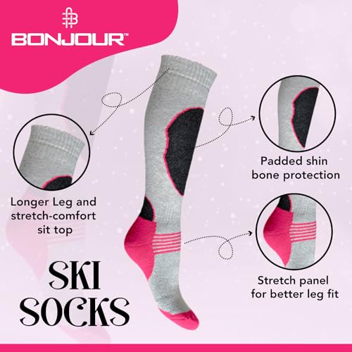4 Pairs High Performance Ladies Ski Socks Long Hose Thermal Socks-Assorted-UK 4-7