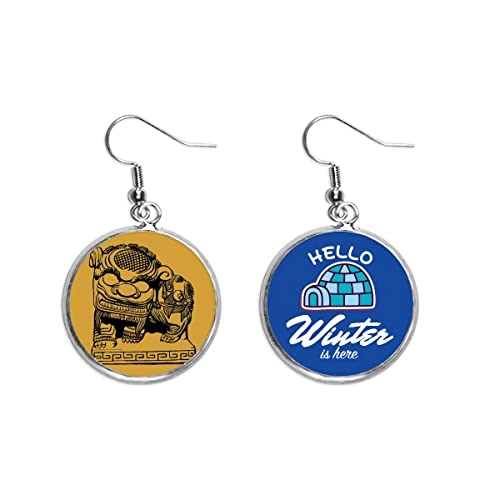 Pendientes de león de piedra negro joyería de gota patriotismo chino