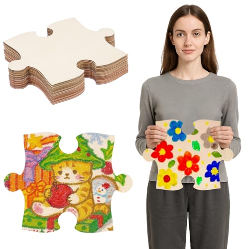 Seenelling 30 Piece 8x10 Inch Blank Wooden Puzzle Jumbo Size, 5 mm Thick