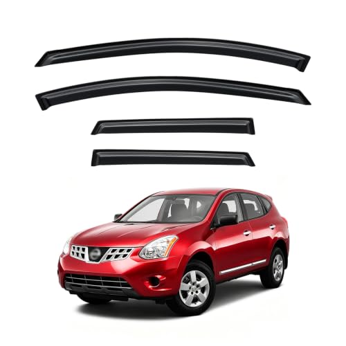 Image of Rain Guards Window Visor for 2009-2013 Nissan Rogue Out-Channel | Shields Vent Deflector Shade Wind Dark Smoke for 2014-2015 Rogue Select SV SL S Krom, Tape-On Outside-Mount, 4PCS