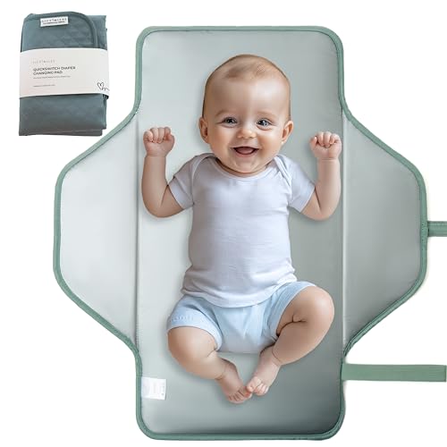 Image of Lily Miles Baby Changing Pad Portable, Diaper Changing Mat with Magnetic Latches, Travel Pad for Diaper Bag, Baby Essentials, Wipeable & Waterproof Mat (Willow Green, Large)