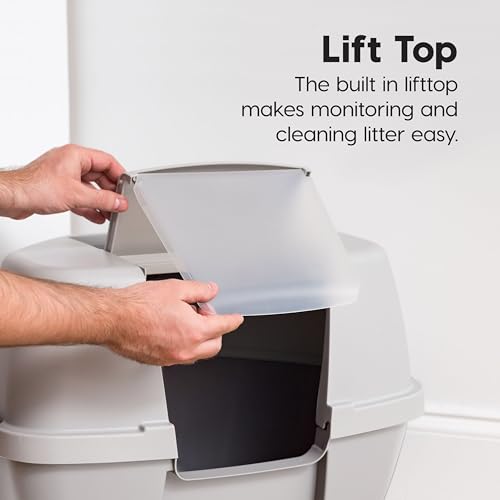 IRIS USA Corner Cat Litter Box - Enclosed Corner Litter Box with Scoop, Hooded Litter Tray for Corners, Space-Saving Covered Litter Box, Odor Defensive, Gray - Thumbnail 4