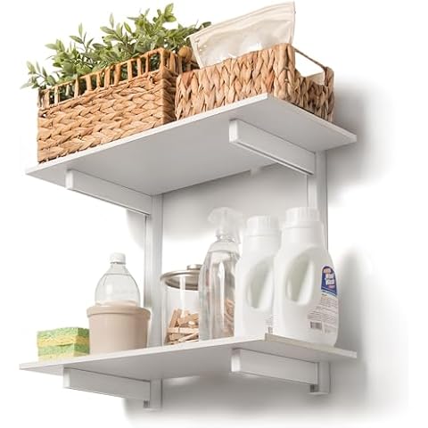 Delta Cycle & Home 2-Tier Floating Shelves For Wall 36 Inches Long with Metal Brackets, White - Premium Wall Shelves for Laundry Room, Bedroom, Bathroom, or Office, Durable Shelf for Easy Installation Cover