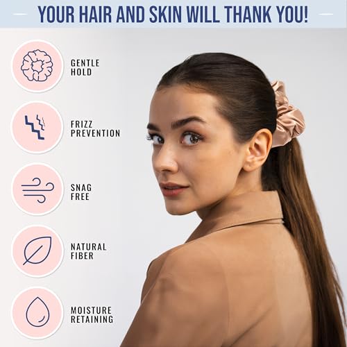 Image of Blissy Silk Scrunchies (3 Pack) - 100% Pure Mulberry Silk - 22 Momme 6A High-Grade Fibers Scrunchie for Straight & Curly Hair - Preventing Breakage, Tangling, & Creasing (Rose Skinny)