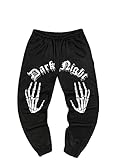 WDIRARA Men's Graphic Skeleton Print Drawstring Elastic Sweatpants Pants with Pocket Black L