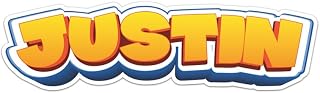 Generic Cartoon Justin Name Sticker - Vinyl Waterproof Decal Quirky Gift Idea for Car, Laptop, Wall, Window, Book Cases, Gift Box, Smartphones, Water Bottle, Bumper Sticker Size - 3'' Longer Side