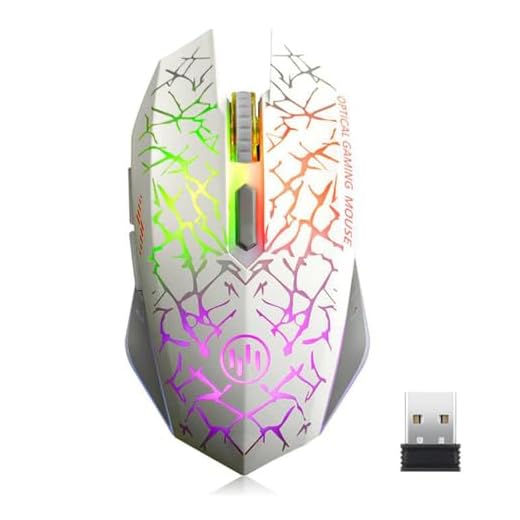 Mouse para jogos sem fio TENMOS K6, mouse óptico de LED silencioso recarregável com receptor USB, 3 níveis ajustáveis de DPI e 6 botões, laptop compatível com hibernação/PC/notebook, Branco