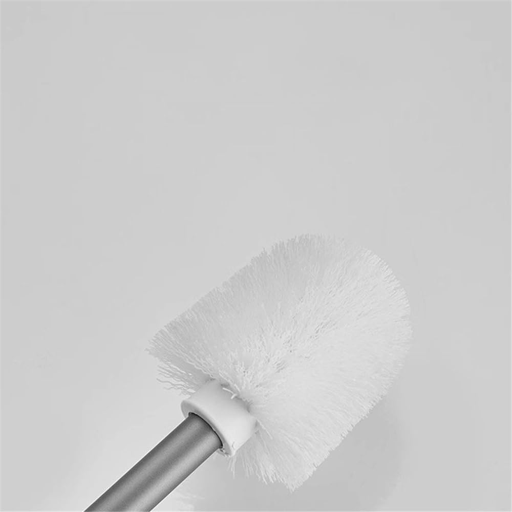 Escobilla WC Kit de Brus de inodoro cuadrado de vidrio esmerilado, cepillo de baño con mango largo de acero inoxidable montado en la pared, cepillo de baño con cabezal redondo blanco Escobillero