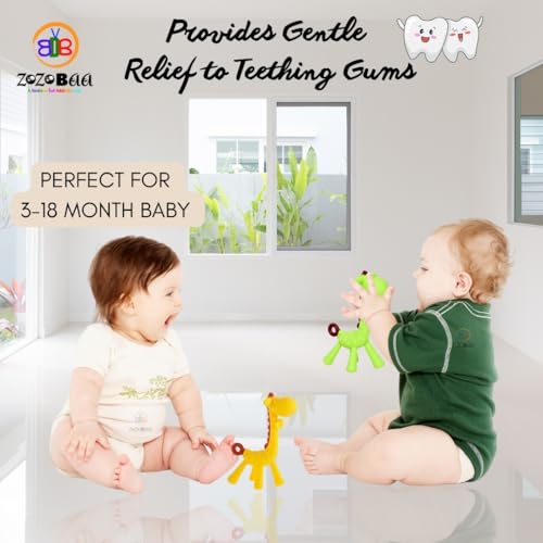 Image of Giraffe Soft Silicone Teether for Baby Gums, Teething Toys for Babies, BPA Free, Pain-Relief, Non-Toxic, 100% Food Grade, Soothing & Smooth Edges Easy to Grasp Chewable - Green (Pack of 1)