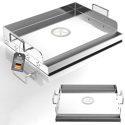 Universal BBQ Edelstahl Plancha Grillplatte Griddle mit gleichmäßiger Heizung Arming, Grill für Gas & Kohle Grills – Universal Flat Top, für Grills, Camping, Tailgating und Partys (43CM)