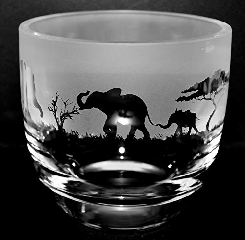 ELEPHANT FRIEZE - Boxed 15cm Crystal Glass Candle Holder/Planter/Vase/Bowl