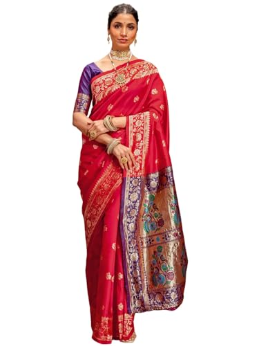 Image of SIRIL Women's Paithani jacquard Silk Saree |Chandrakor Paithani jacquard Saree With Unstitched Blouse Piece