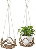 Cabilock Hanging Planters PU Leather 2Pcs Flower Pot Holder Modern Minimalist Boho and Rustic Leather Plant Hanger for Balcony Bedroom Garden Decor
