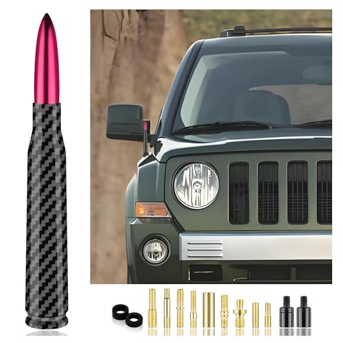 Stacool Car Bullet Antenna with 13 Car Antenna Replacement Accessories,Carbon Fiber Car Antenna for Car Decoration,Truck Antenna Compatible with Chevrolet Dodge Toyota GMC Jeep Ford (Pink)
