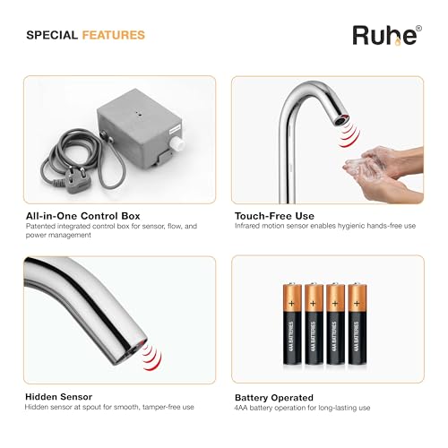 Image of Ruhe Touchless Sensor Faucet | Brass Automatic /Touchless /Sensor Based /Hands Free Bathroom Sink Tap /Faucet | Chrome Finish