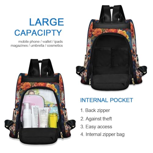 Image of ALAZA Dia Muertos Mexican Day Of The Dead Girl Sugar Skull Trips Hiking Camping Rucksack Pack for Women