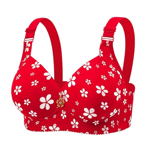 ZTFYKLIN Sujetadores Sin Aros Sujetador De Apoyo Inalámbrico para Mujer, Aros, Cómodo, Tipo Bralette, Estampado, Uso Diario. Deportivos (Red, 40) Espalda Ancha Relleno Reductores Deportivo