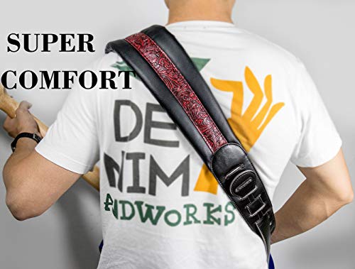 Wepop Leather Guitar Strap 3.5In Acoustic Bass Electric Neoprene Soft Comfortable (Red) #TOP4