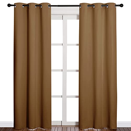 Image of NICETOWN Sleek Blackout Curtains 84 inches Length for Windows, Noise Reducing and Block Draft Panels for Door Doorway Laundry Office Luxury Decor Theme (2 Panels, Gold Brown, W42 x L84 -Inch)
