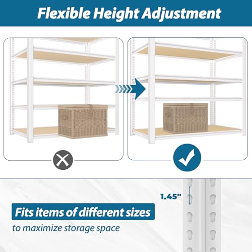 PrimeZone 36\" W x 16\" D x 72\" H Closet Storage Shelves - 5 Tier White Metal Connector Shelving, Adjustable Heavy Duty Garage Shelves, Utility Rack Organizer Shelf for Kitchen Pantry Closet Garage - Thumbnail 5