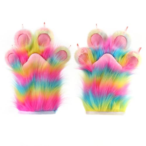 Gants patte pelucheuse d'animaux duveteux pour cosplay