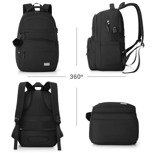 Image of YAMTION 17.3 Inch Black School Backpack for Women,High School Bookbag for Girls Middle School Bags for Kids with Charger Ports for College Work