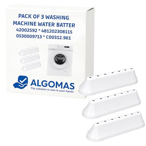 ALGOMAS® Pack 3 Bateaguas Lavadora | Palas de Tambor Blancas Compatibles con Vestel Whirlpool Bauknecht Haier Fagor Brandt Indesit AEG Teka Candy Hoover Smeg Gorenje | 18 x 4,7 x 4 cm · imagen 2