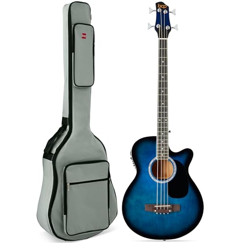 Best Choice Products Acoustic Electric Bass Guitar, Full Size 4 String, Fretted Bass Guitar w/Padded Gig Bag – Blue