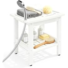 Shower Bench for Inside Shower - HDPE Waterproof Shower Stool for Shaving Legs, 300LBS Shower Seat with Storage Shelf & Shower Head Holder, Shower Chair for Bathroom Indoor Outdoor Use white