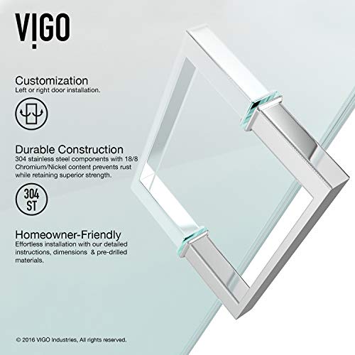 Vigo Adjustable 62 - 64 In. W X 72.75 In. H Frameless Track Sliding Rectangle Shower Door With Clear Tempered Glass And St. Steel Hardware In Chrome Finish With Reversible Handle - Vg6045Chcl6473 #TOP4